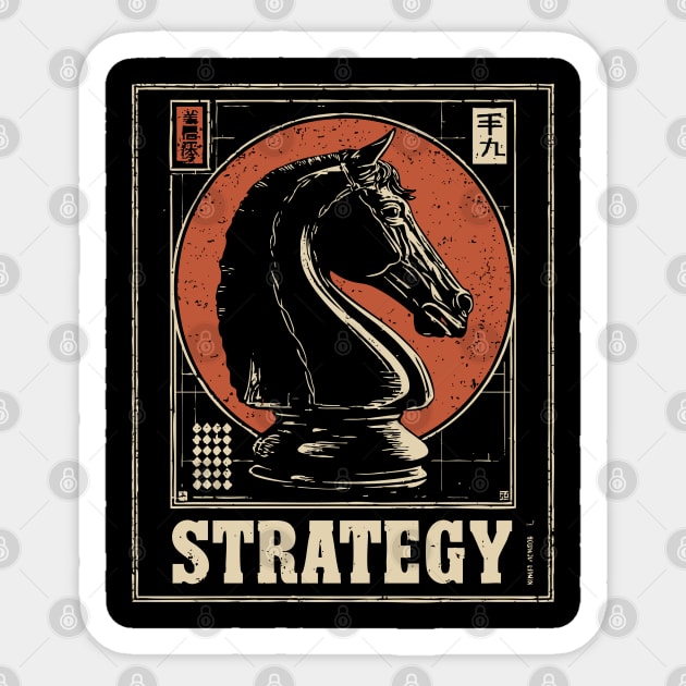 Chess Knight Strategy - Vintage Japanese-Style Game Art Sticker by TuncGK
